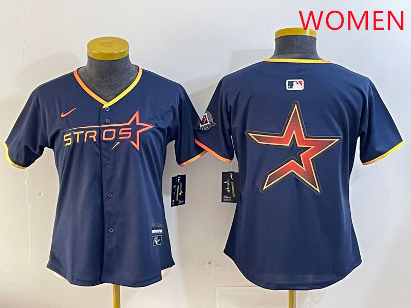 Women Houston Astros Blank Drak Blue Three generations Joint Name 2025 Nike MLB Jersey style 11->women mlb jersey->Women Jersey